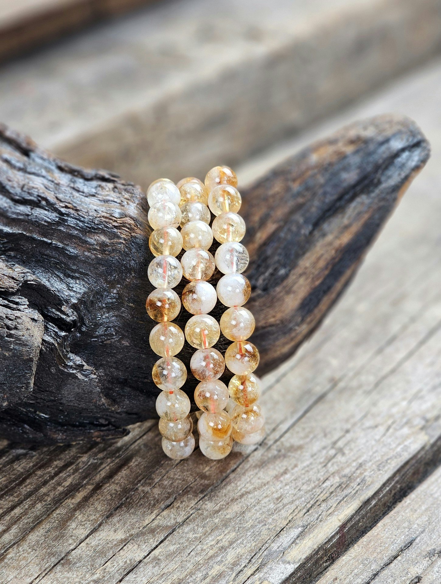 Citrin, armband 8mm runda pärlor