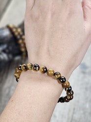 Tigeröga, armband 8mm runda pärlor