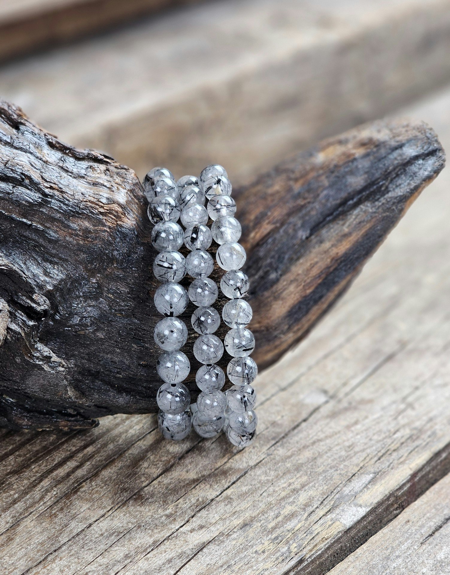 Rutilkvarts (Svart Turmalin) extra, armband 8mm runda pärlor