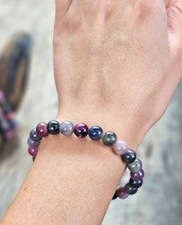Rubin & Safir mix, armband 8mm runda pärlor