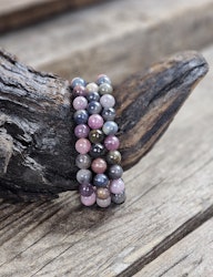 Rubin & Safir mix, armband 8mm runda pärlor