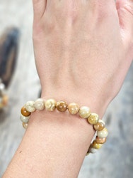 Korall Fossil, armband 8mm runda pärlor