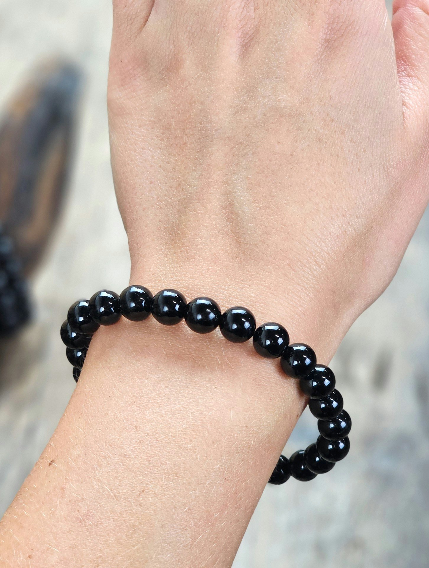 Onyx, armband 8mm runda pärlor
