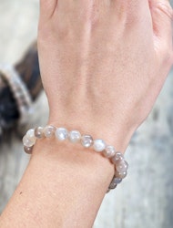 Grå Månsten, armband 8mm runda pärlor