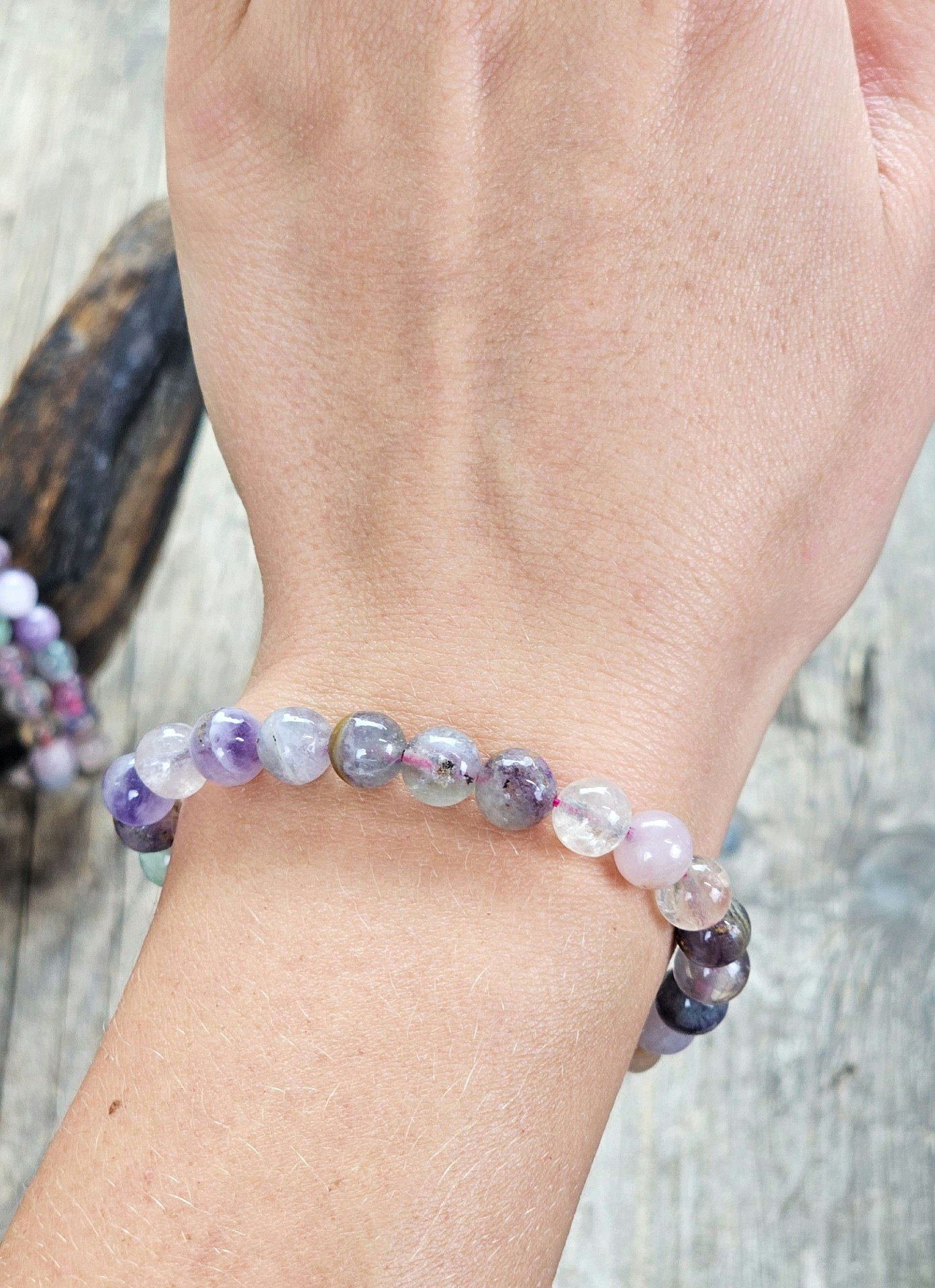 Fluorit ljus mix, armband 8mm runda pärlor
