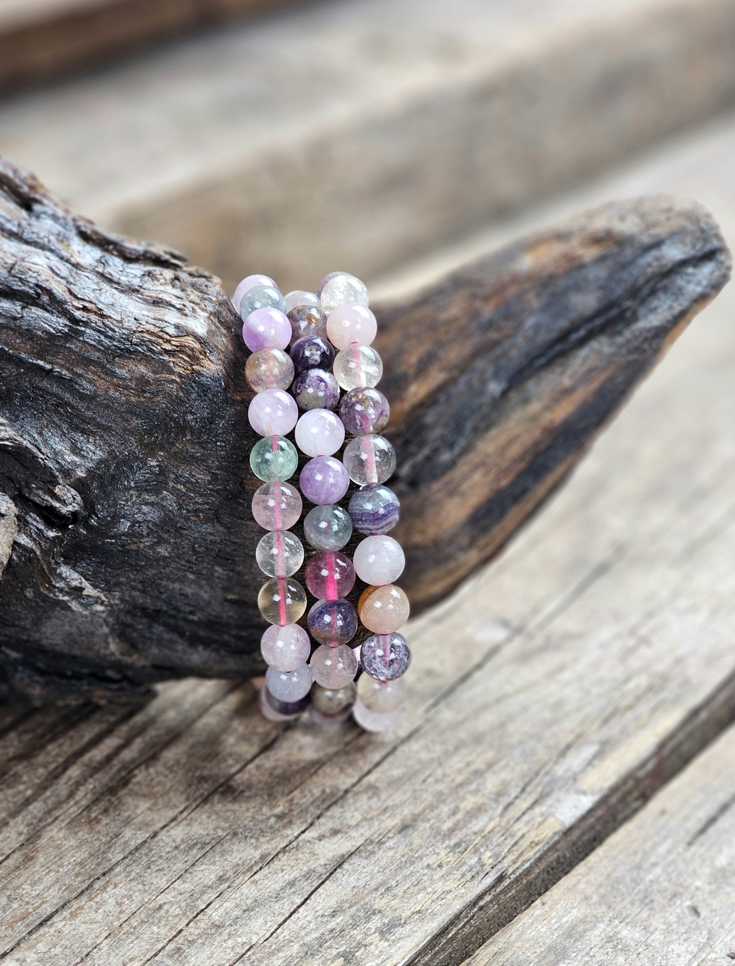 Fluorit ljus mix, armband 8mm runda pärlor