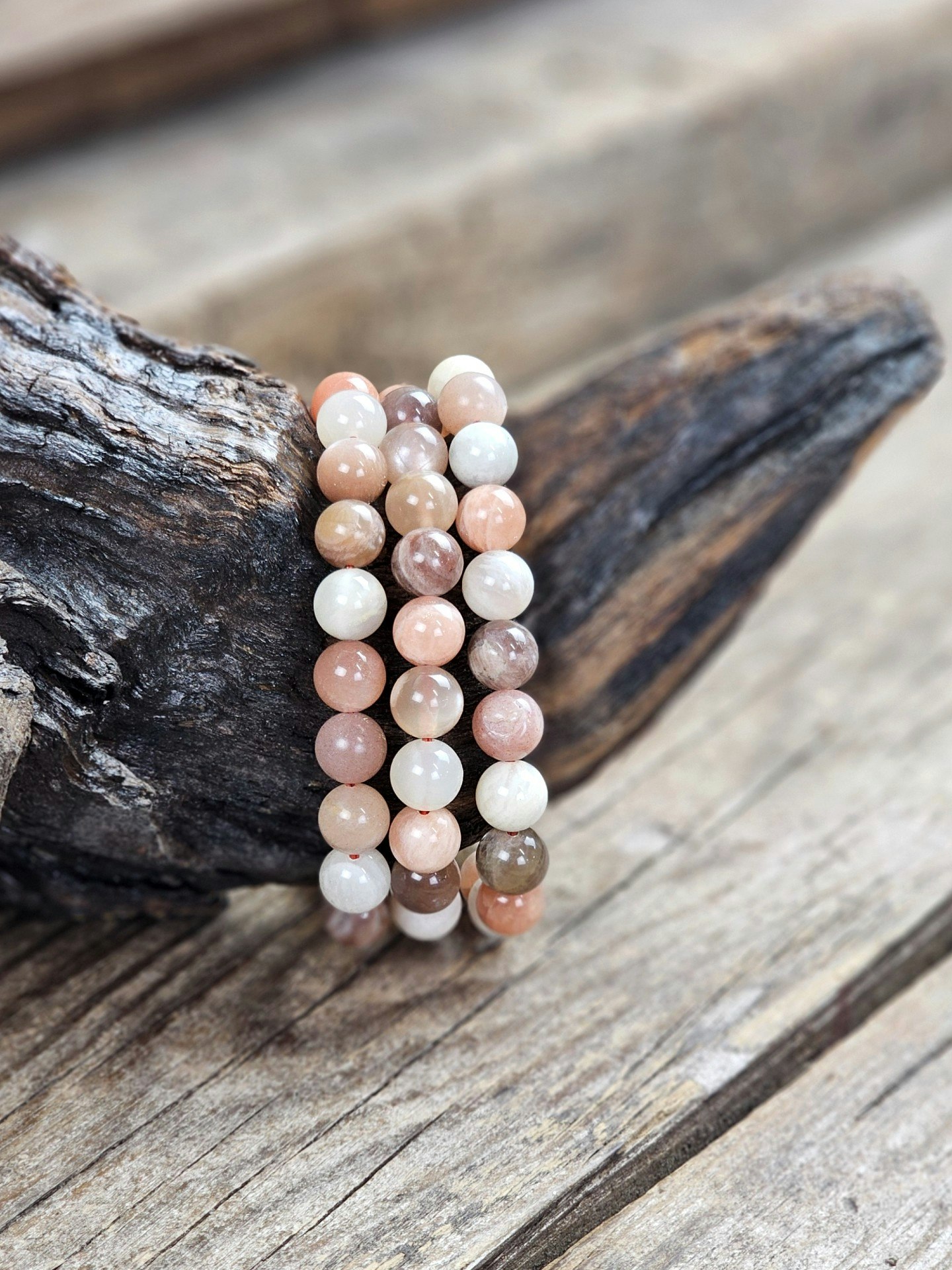 Månsten mix, armband 8mm runda pärlor