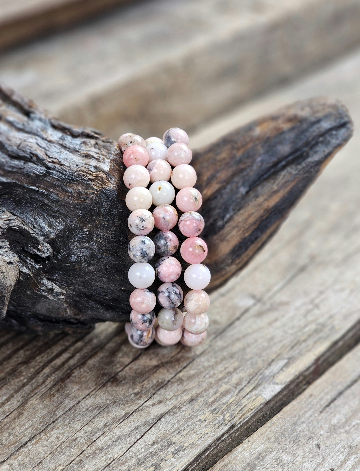 Rosa Opal, armband 8mm runda pärlor