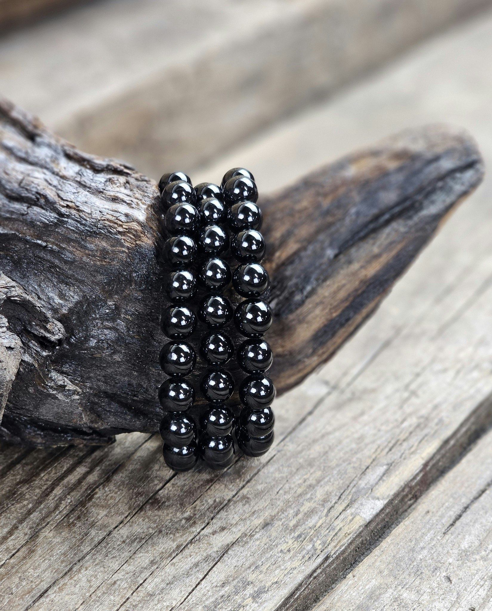 Svart Spinell, armband 8mm runda pärlor