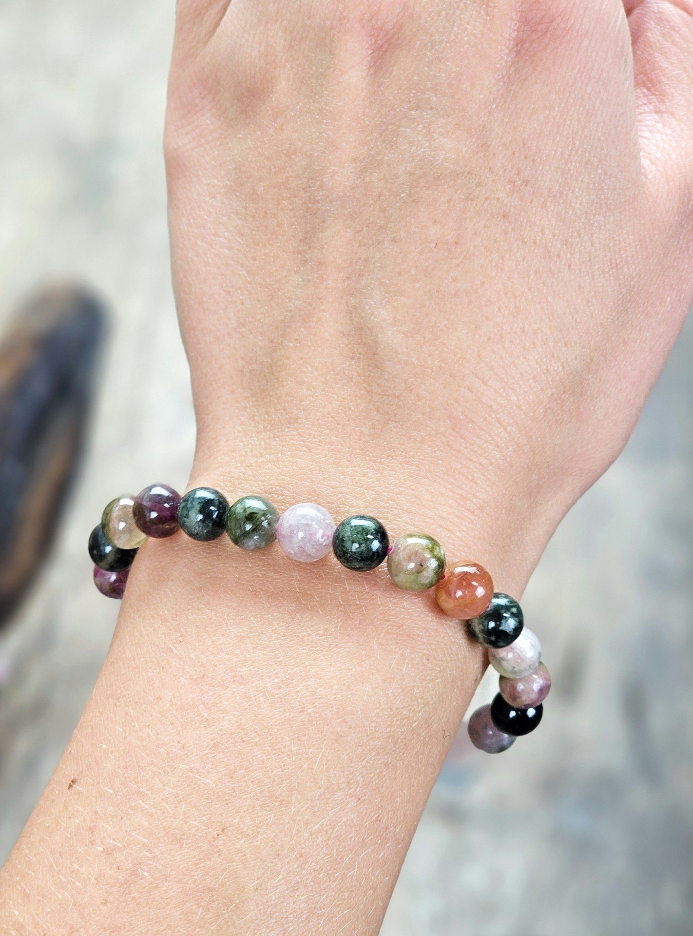 Vattenmelon Turmalin, armband 8mm runda pärlor