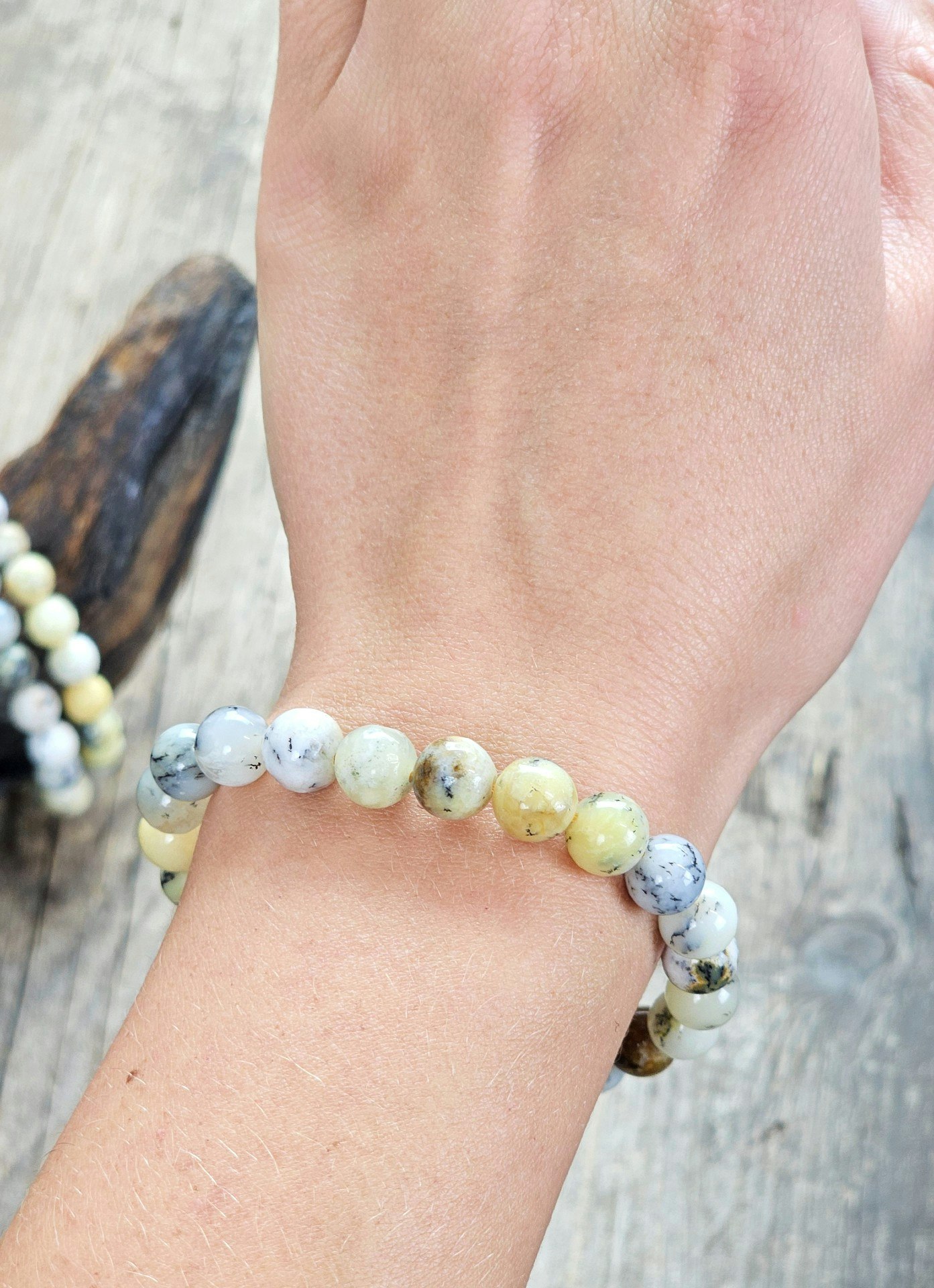 Dendrit Opal, armband 8mm runda pärlor