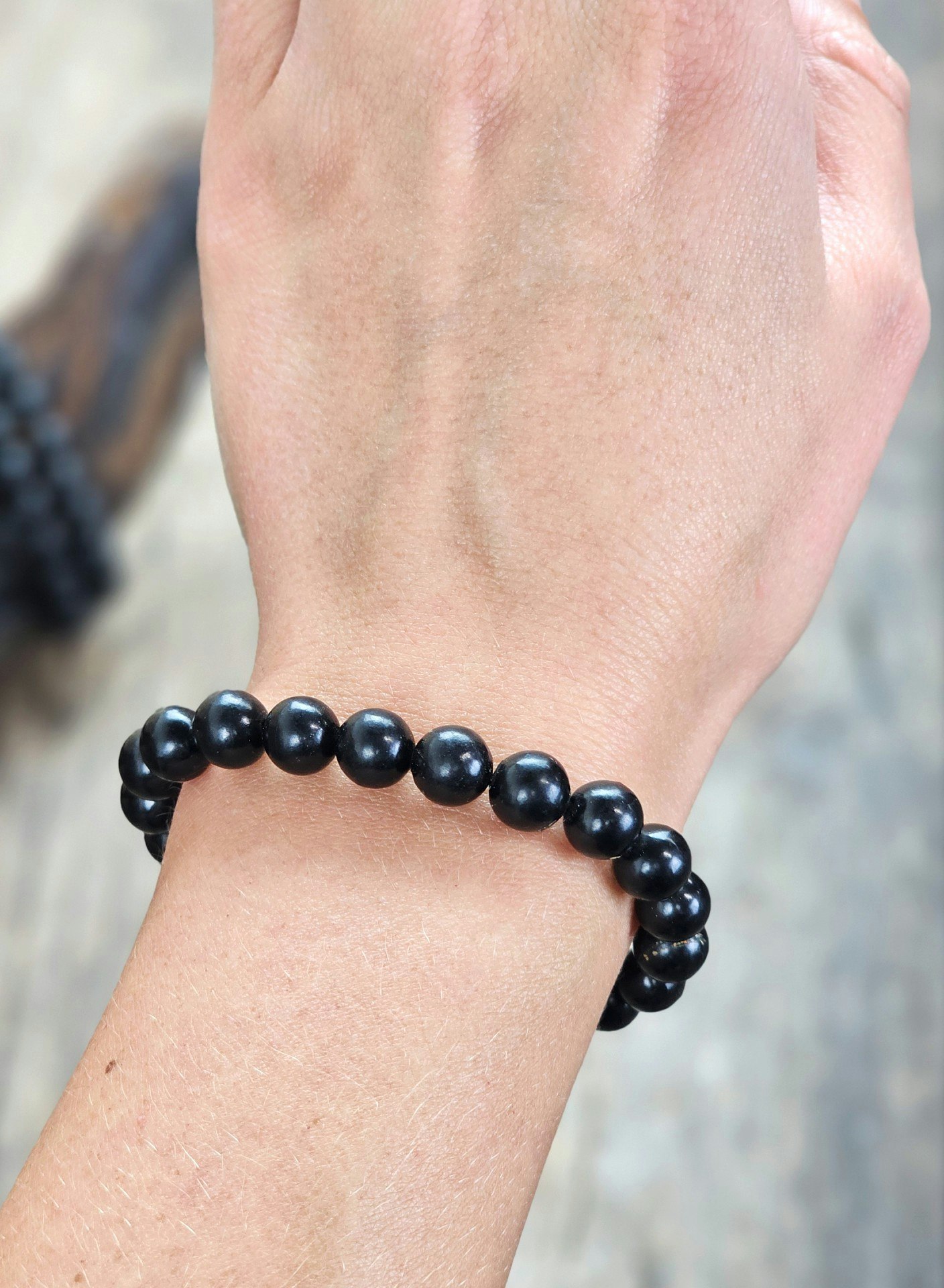 Jet (Fossilerad kolmineral), armband 8mm runda pärlor