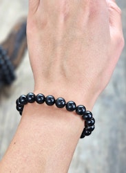 Jet (Fossilerad kolmineral), armband 8mm runda pärlor