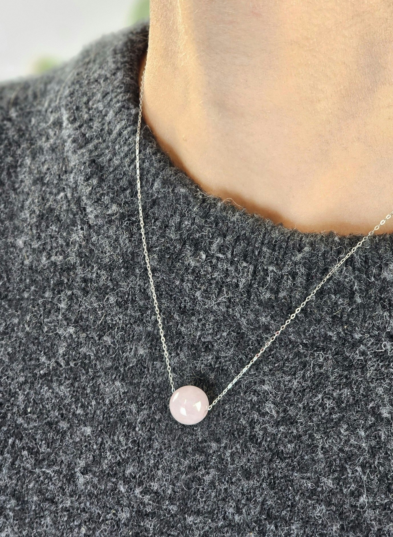 Rosenkvarts kula, halsband 925 silver