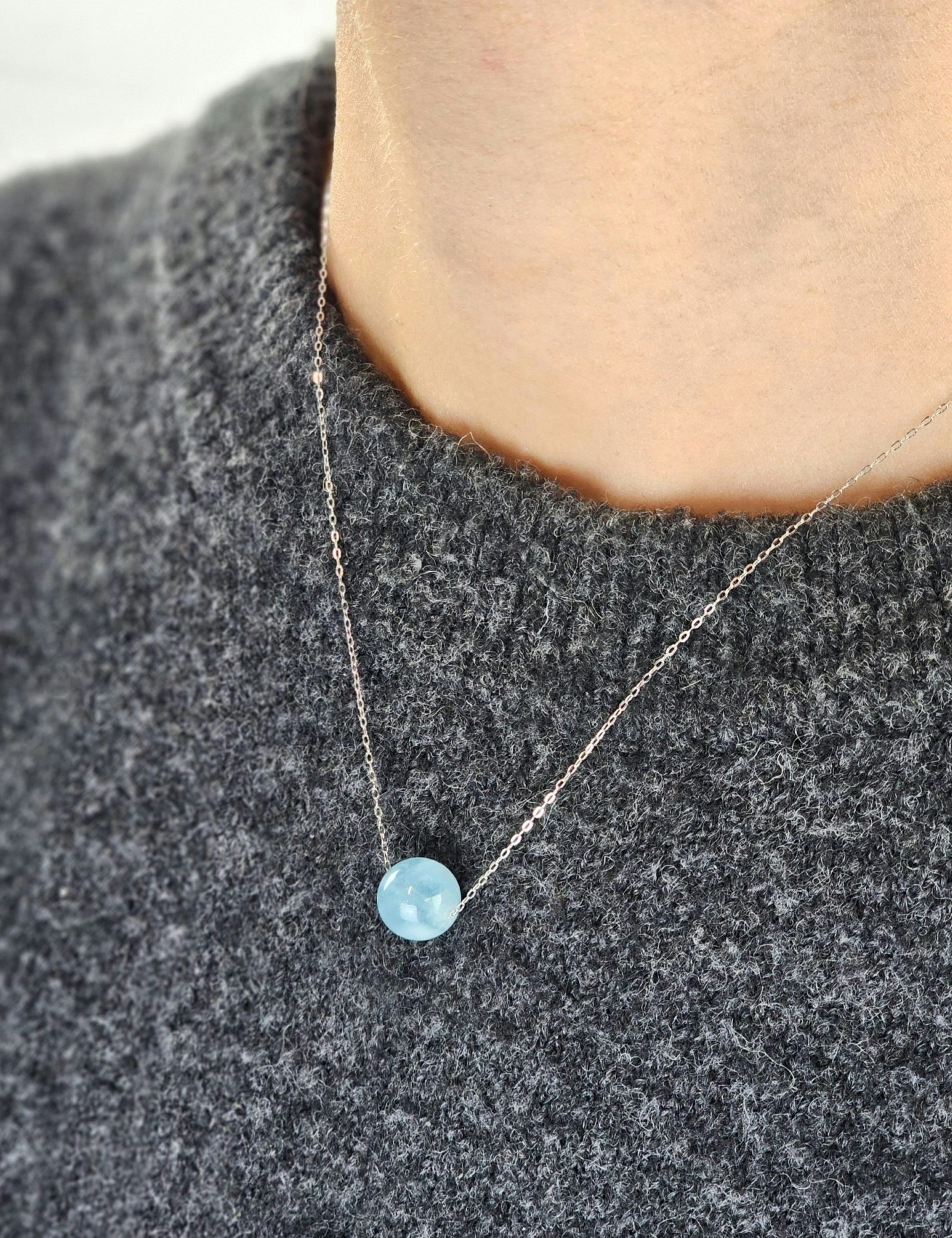 Akvamarin kula, halsband 925 silver