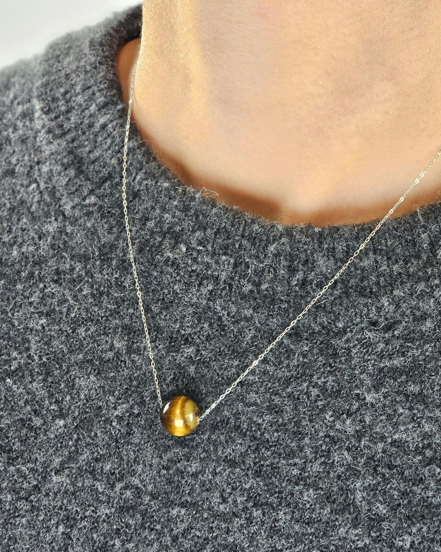 Tigeröga kula, halsband 925 silver