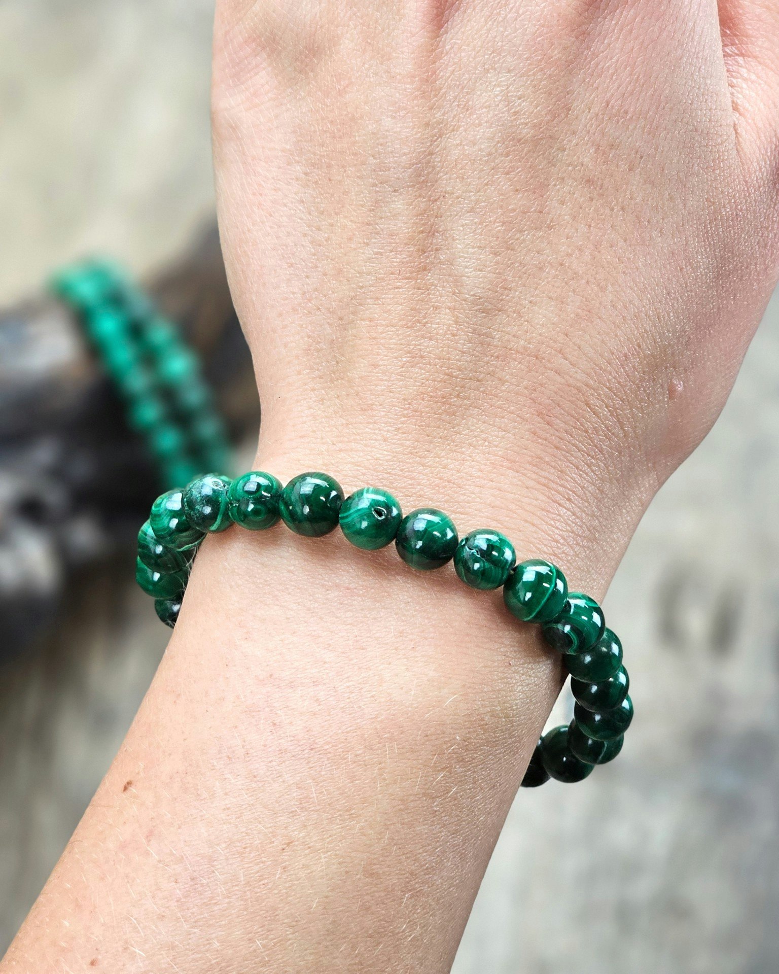 Malakit, armband 8mm runda pärlor