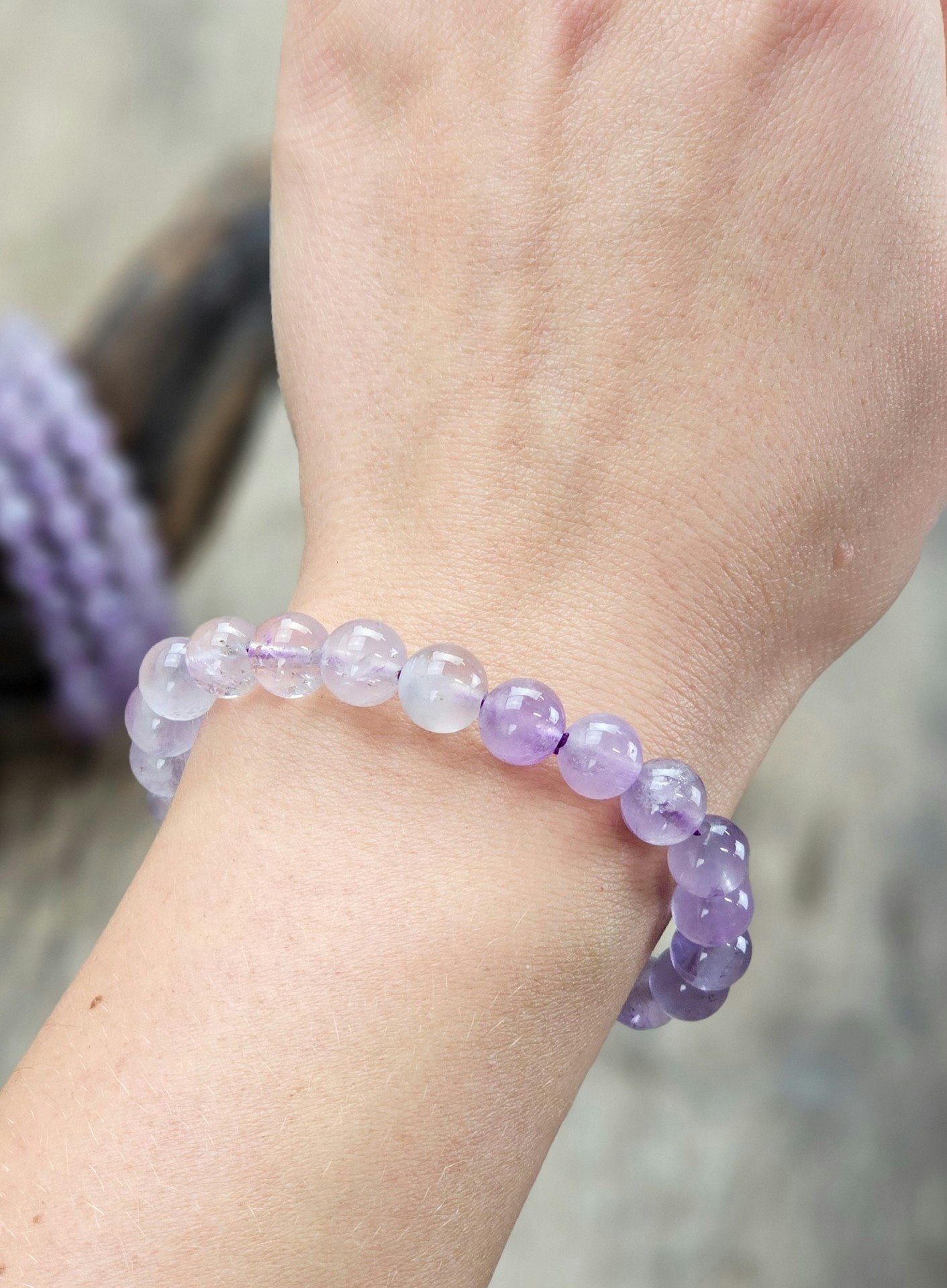 Lavendel Ametist, armband 8mm runda pärlor