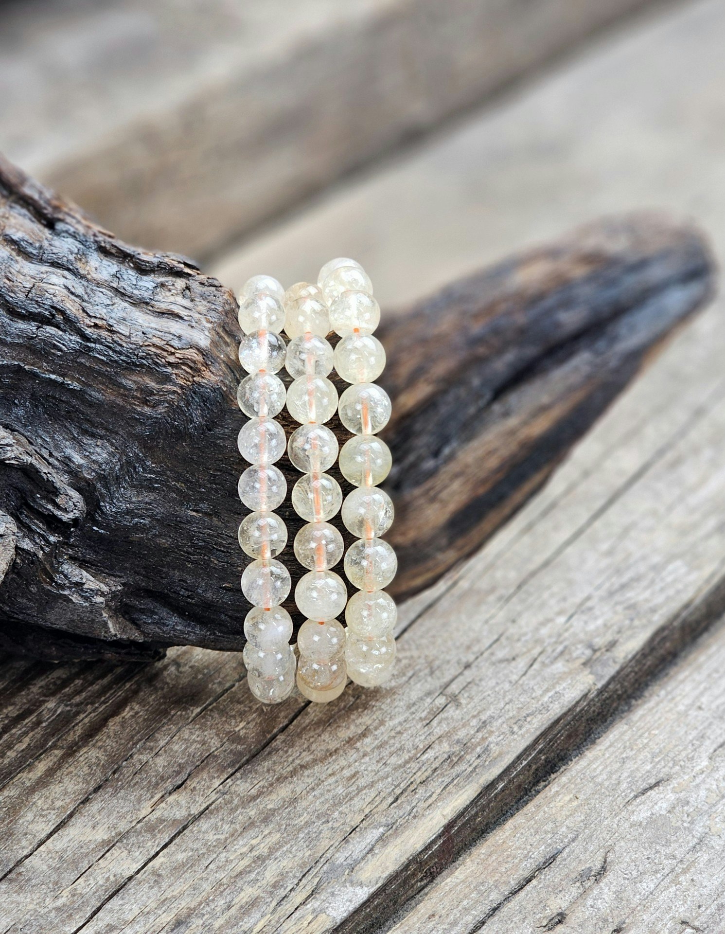 Naturlig Citrin, armband 8mm runda pärlor