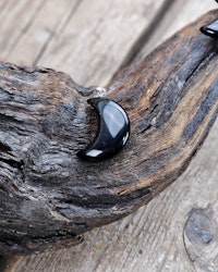 Stor Måne Svart Obsidian, silverpläterat hänge