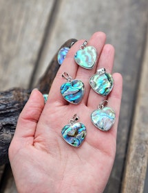 Paua Abalone hjärta, silverpläterat hänge