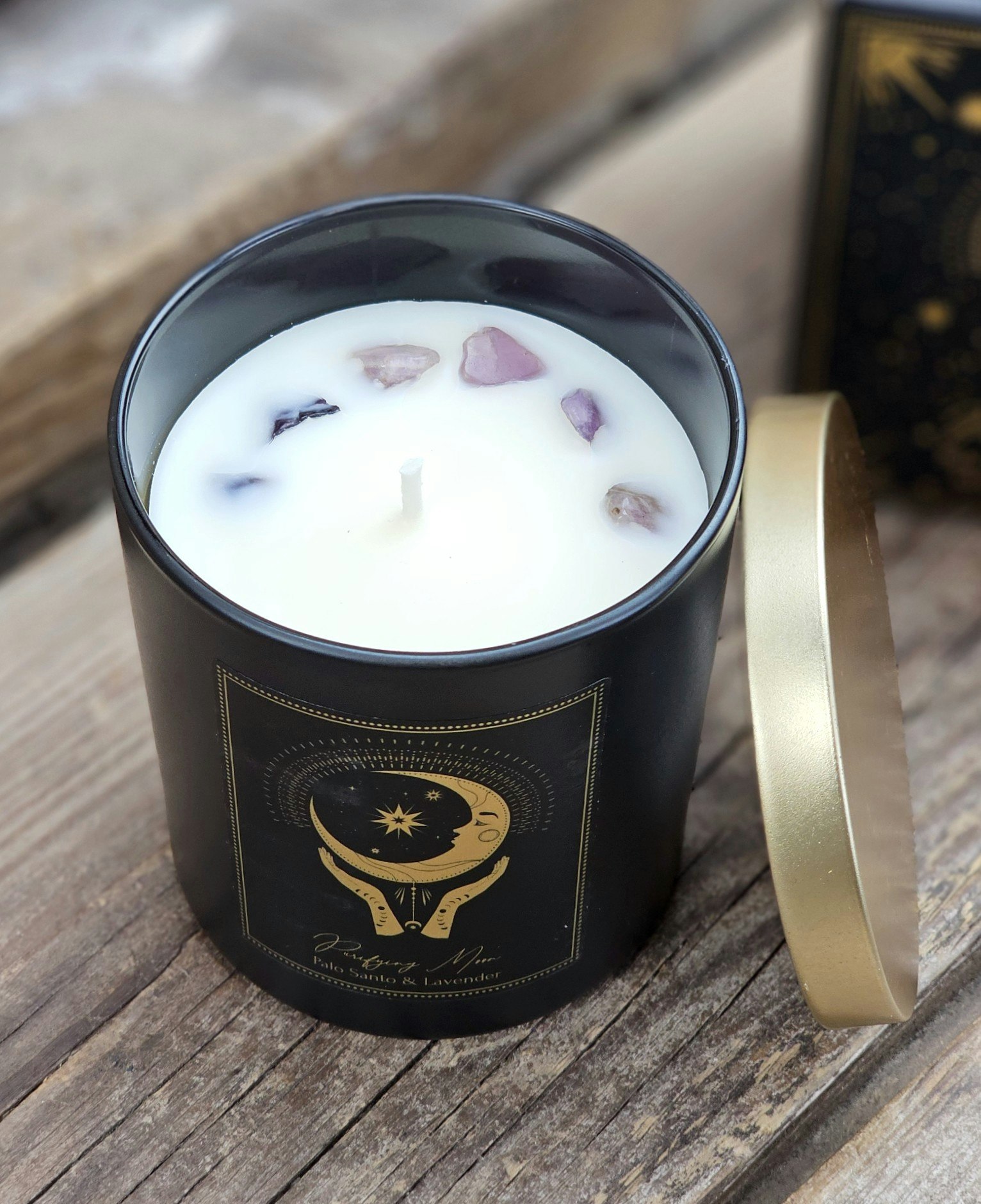 PureWorks - Purifying Moon - Palo Santo & Lavender, doftljus för manifestation med Ametist 50h