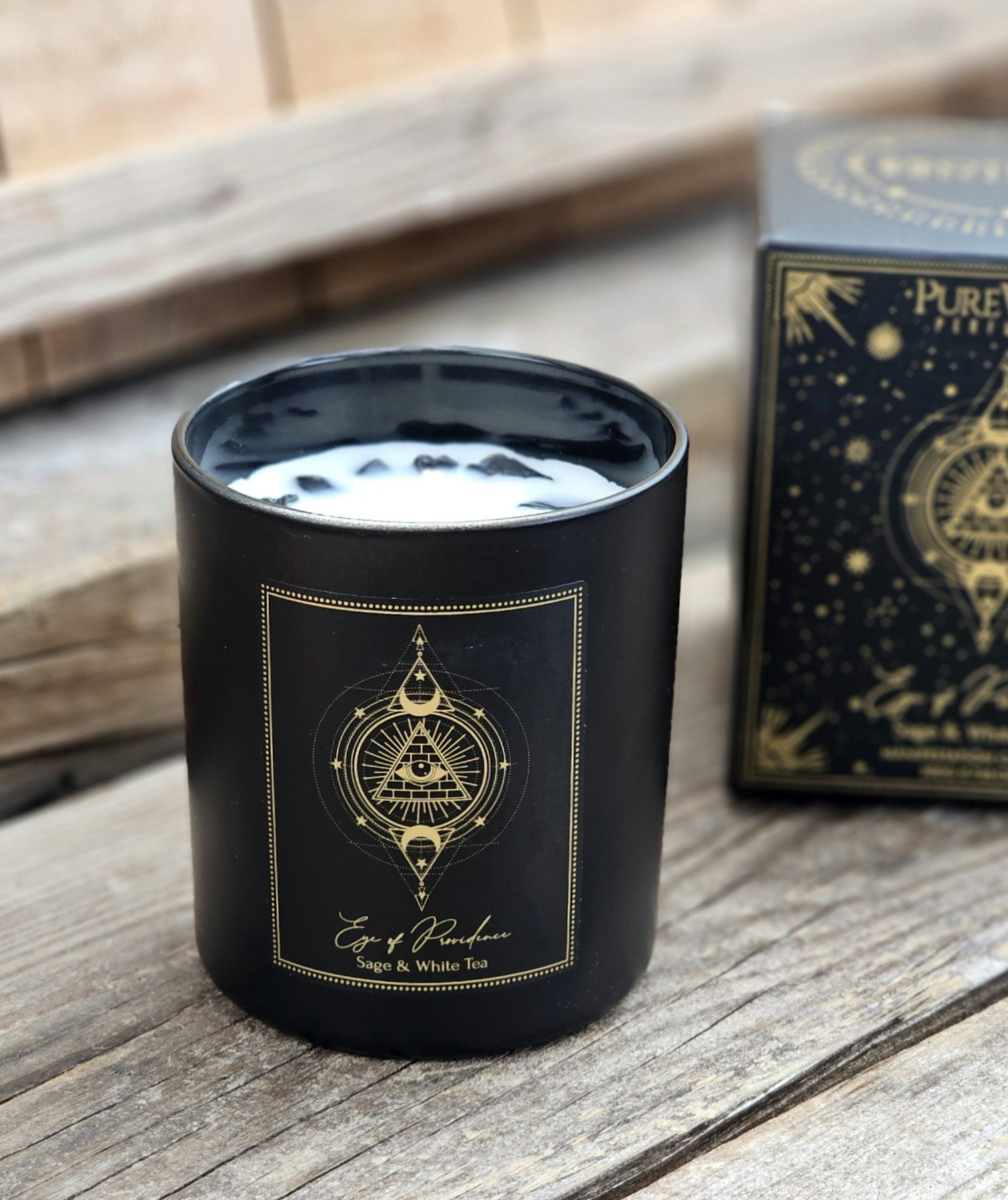 PureWorks - Eye of Providence - Sage & White Tea, doftljus för manifestation med Svart Obsidian 20h