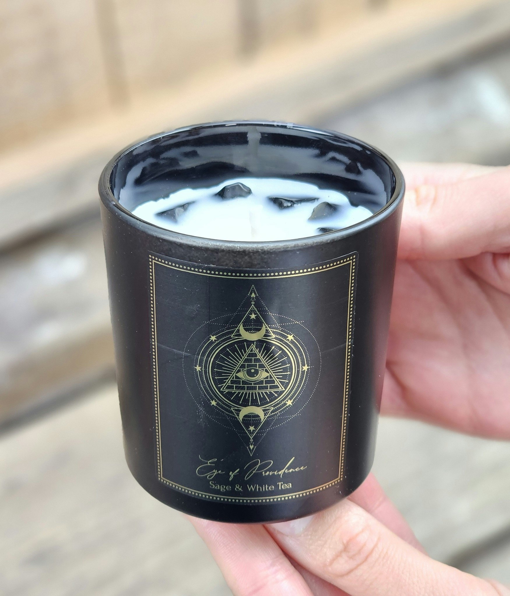 PureWorks - Eye of Providence - Sage & White Tea, doftljus för manifestation med Svart Obsidian 20h