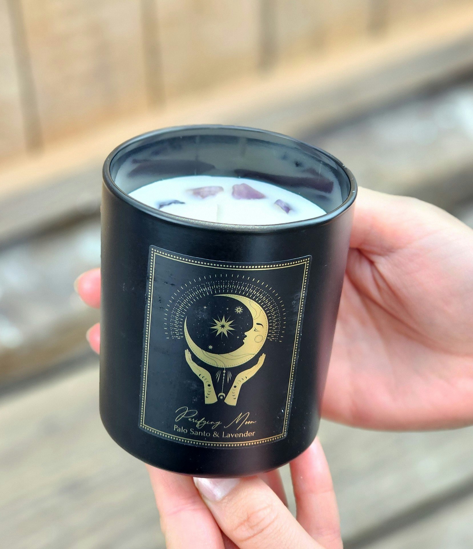 PureWorks - Purifying Moon - Palo Santo & Lavender, doftljus för manifestation med Ametist 50h