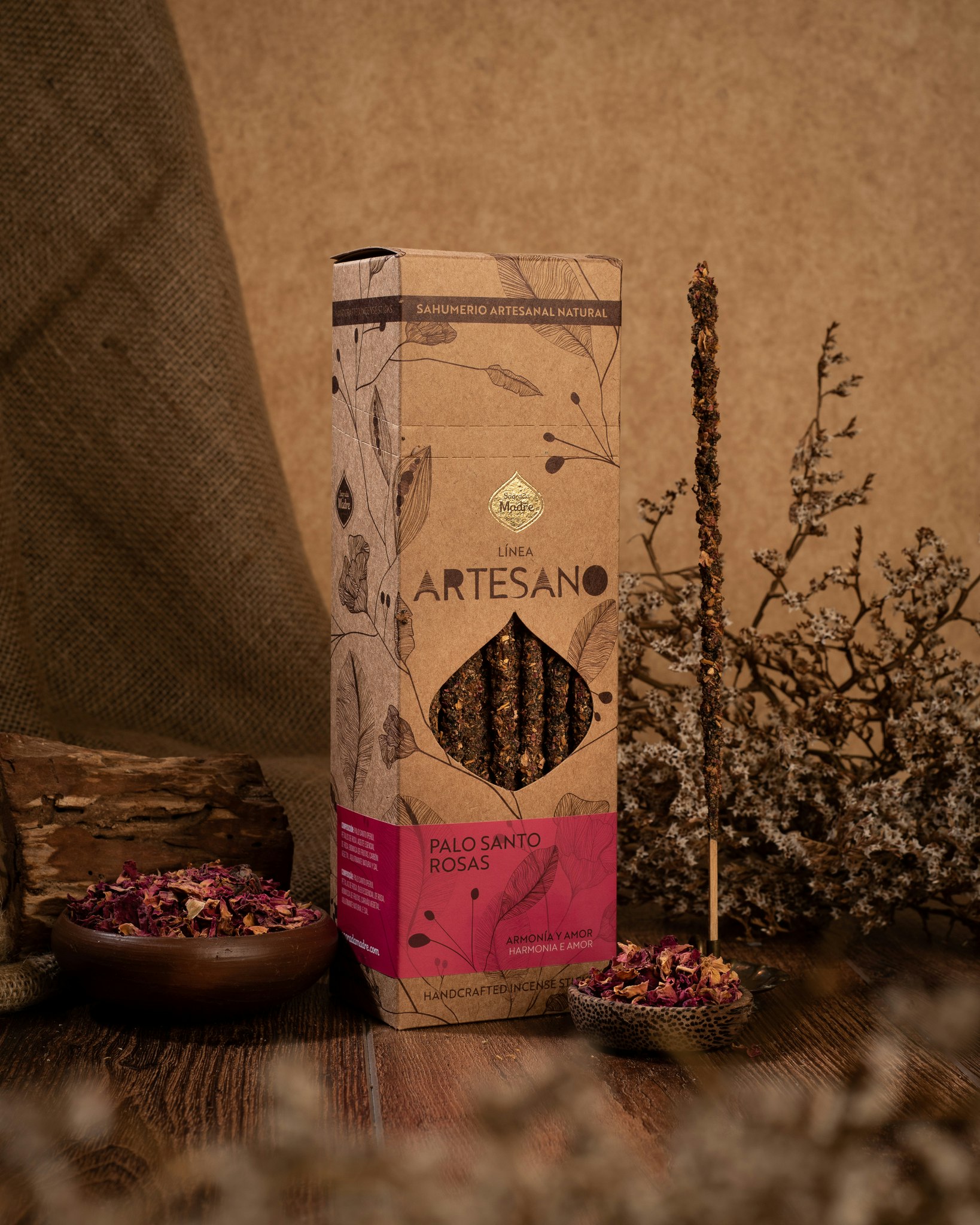 Sagrada Madre Artesano x 1 line - Palo Santo med Rosor, rökelsepinne styckvis