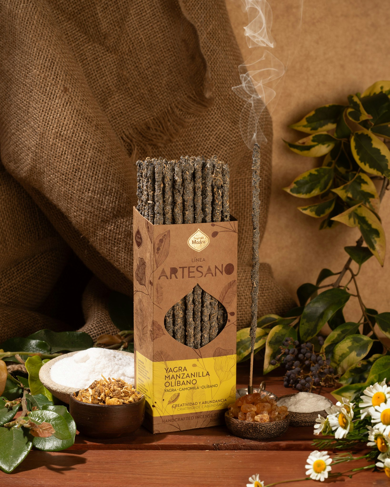 Sagrada Madre Artesano x 1 line - Yagra, Kamomill & Frankincense, rökelsepinne styckvis