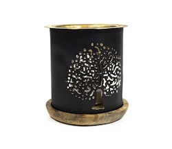 Aromalampa Tree Of Life, diffuser svart/guld med träunderlägg