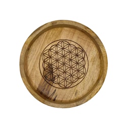 Stor bricka med handtag i trä, Flower Of Life