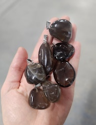 Rökkvarts trumlad, silverpläterat hänge -30% fynd stora + ev spickor!