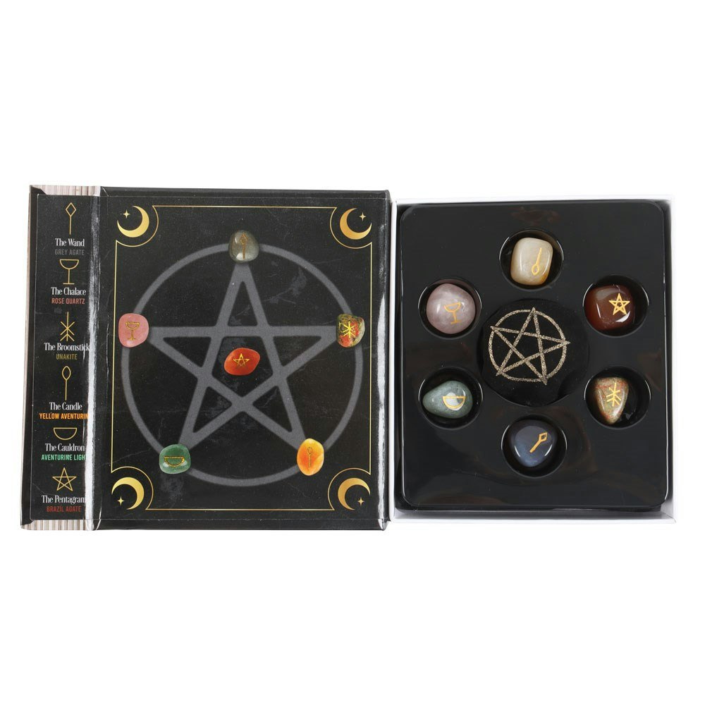 The Witches Guide to Crystals, presentförpackning kit / Kristallkit - Trumlade stenar med runor