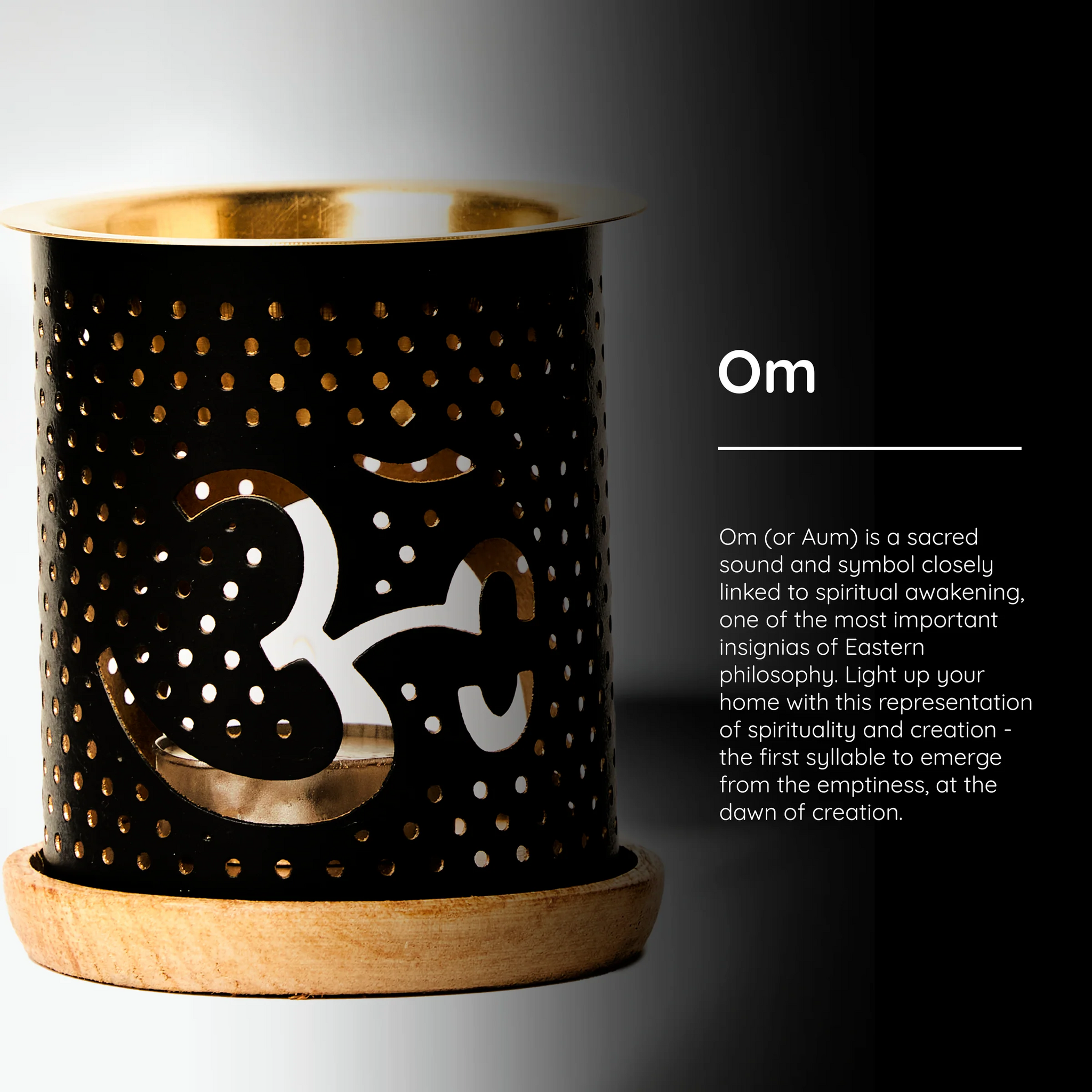 Aromalampa Ohm, diffuser svart/guld med träunderlägg