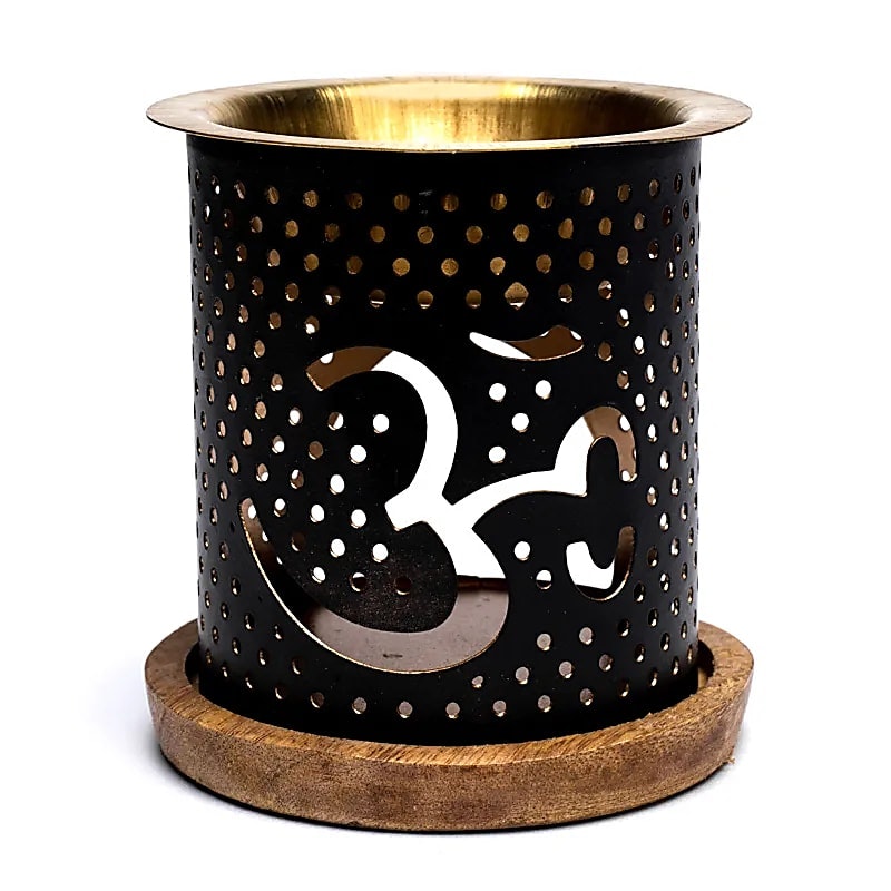 Aromalampa Ohm, diffuser svart/guld med träunderlägg