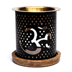 Aromalampa Ohm, diffuser svart/guld med träunderlägg