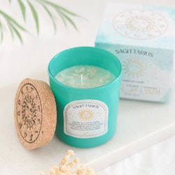 Sagittarius (Skytten) - Ylang Ylang & Amber, Zodiac doftljus med Amazonit 21h