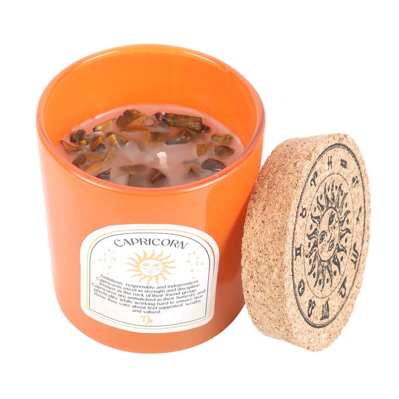 Capricorn (Stenbocken) - Sandalwood & Jasmine, Zodiac doftljus med Tigeröga 21h
