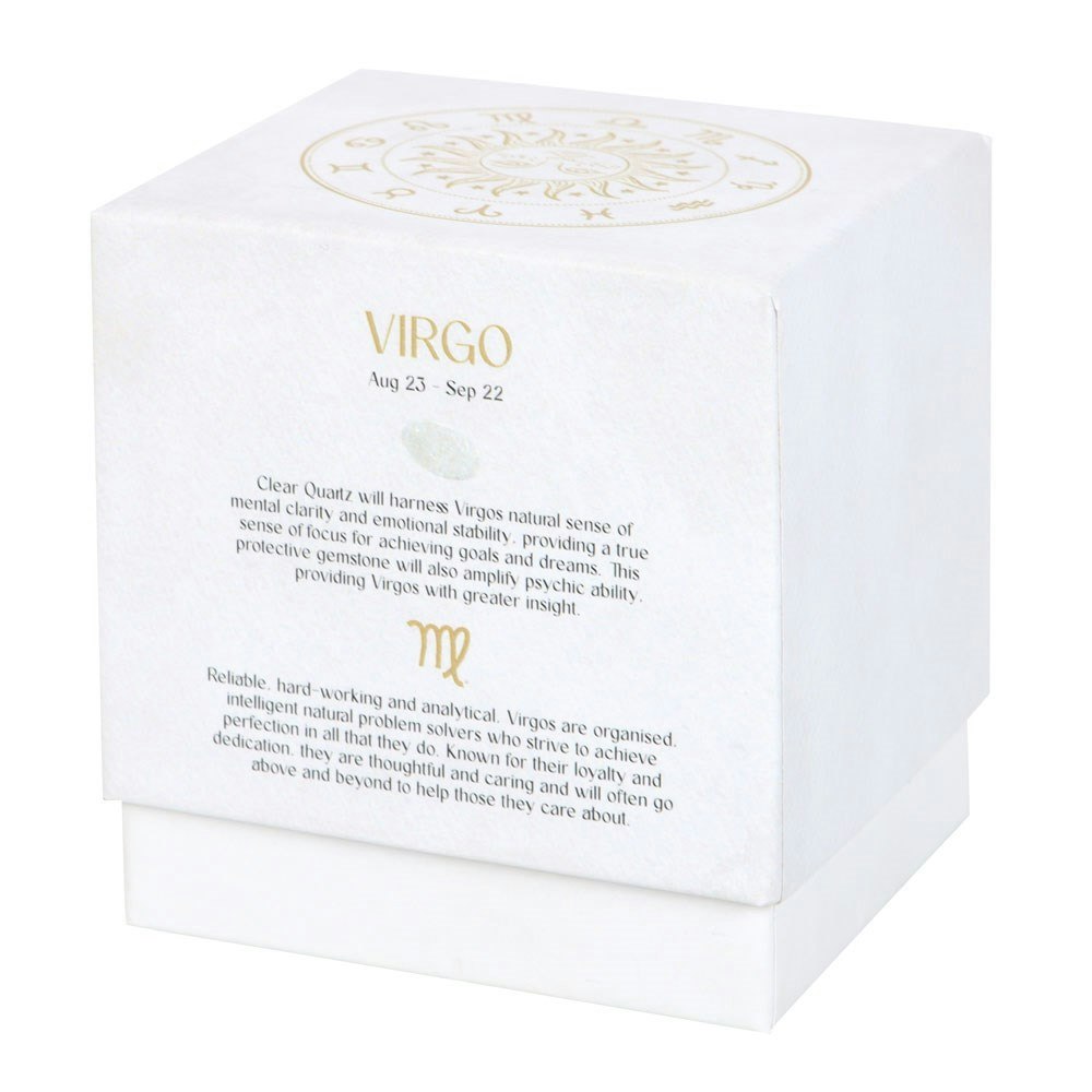 Virgo (Jungfrun) - Sandalwood & Patchouli, Zodiac doftljus med Bergkristall 21h