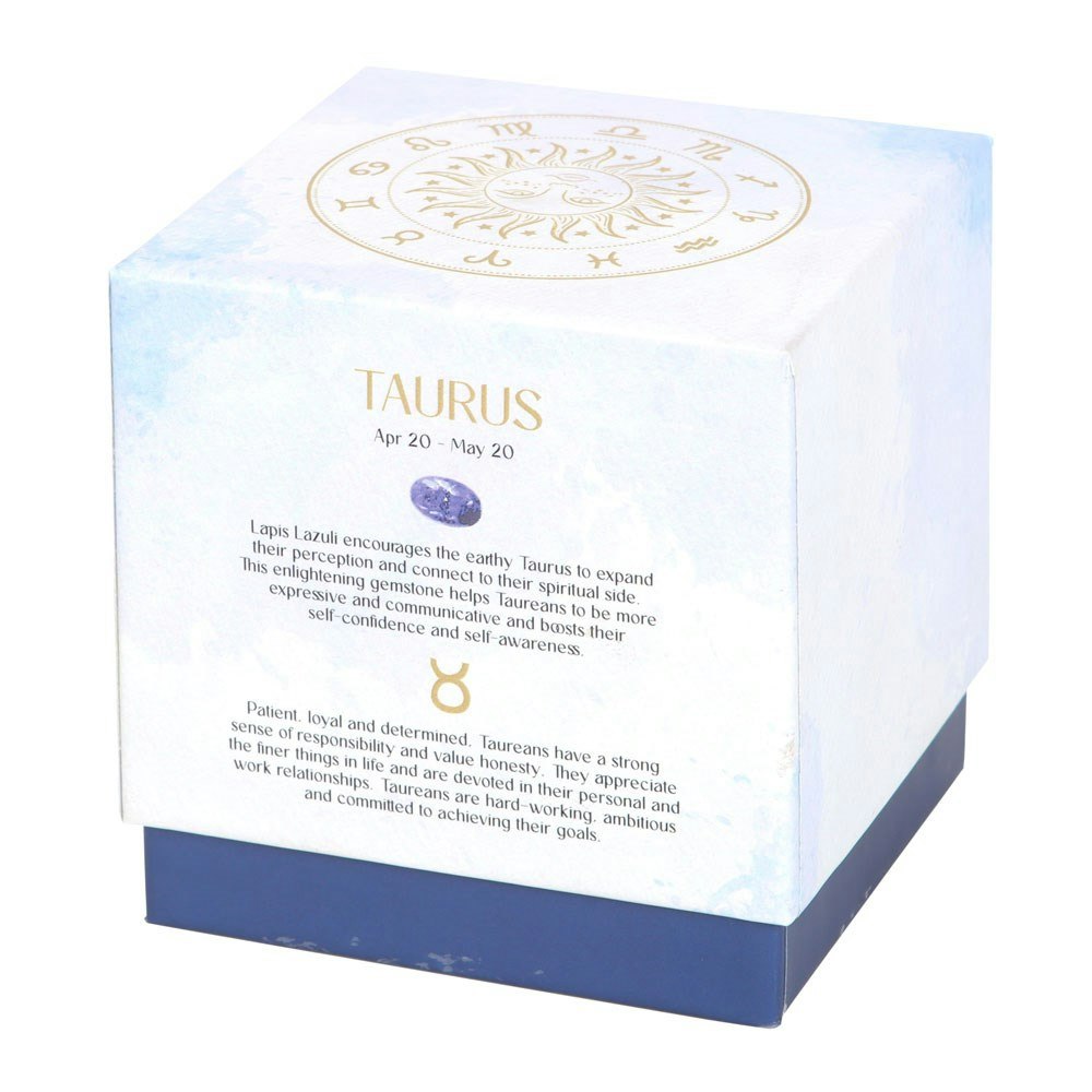 Taurus (Oxen) - Amber & Vanilla, Zodiac doftljus med Lapis Lazuli 21h
