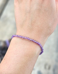 Ametist 3mm runda pärlor, justerbart armband 925 silver