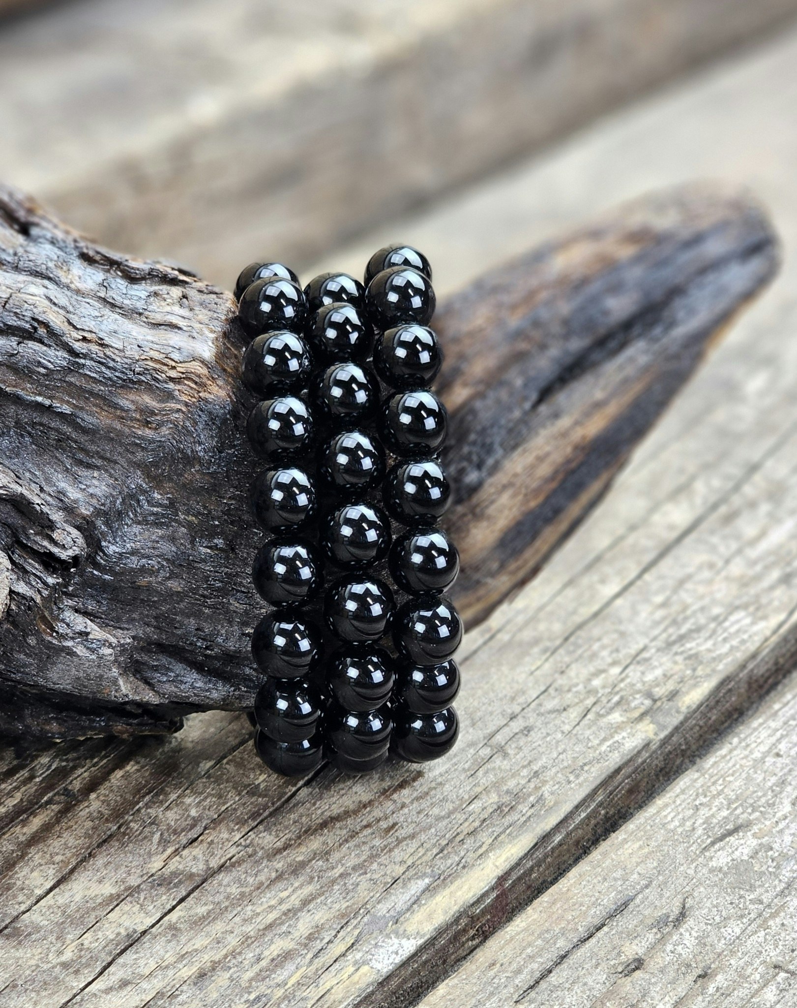 Svart Obsidian, armband 10mm runda pärlor
