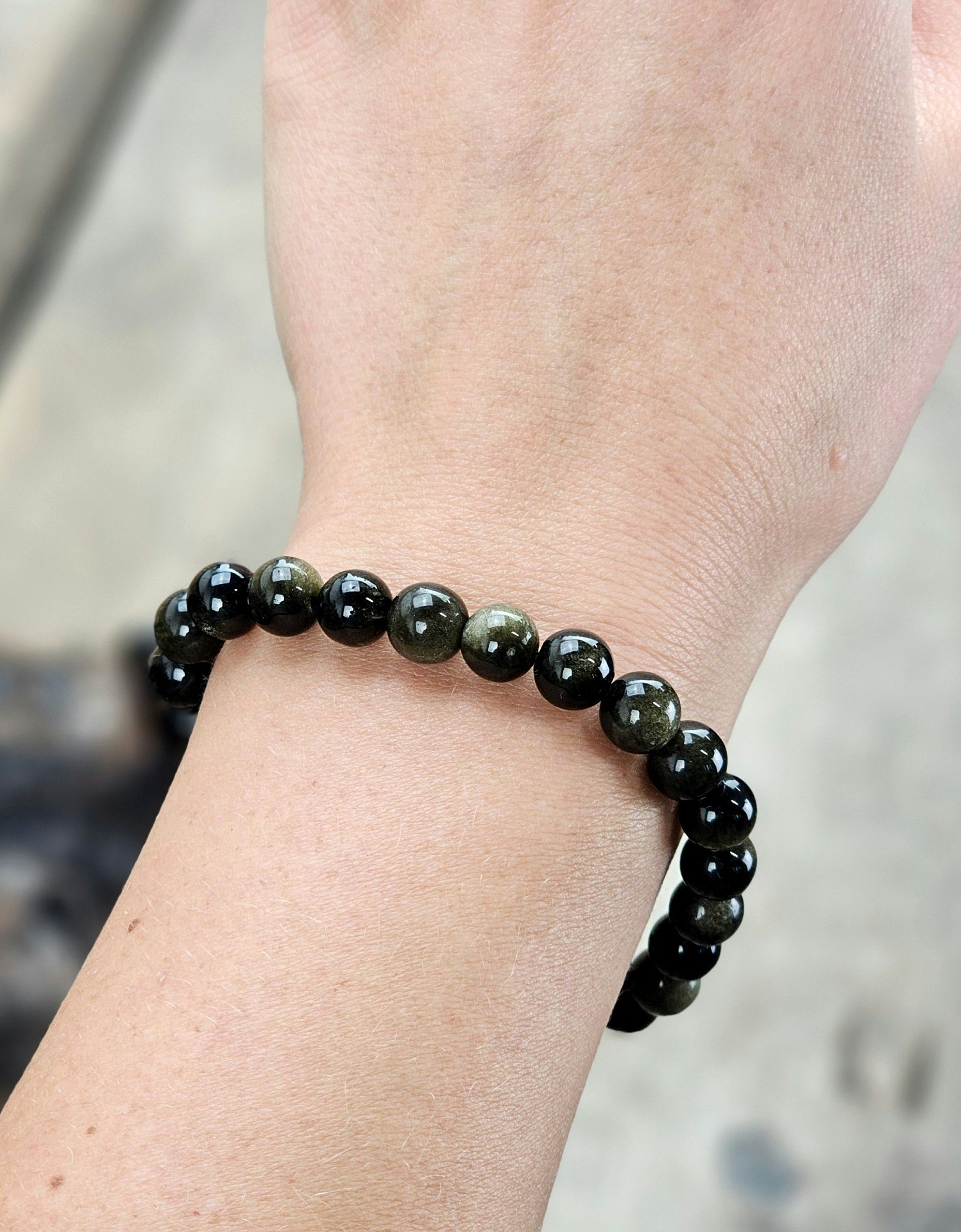 Guldobsidian, armband 8mm runda pärlor