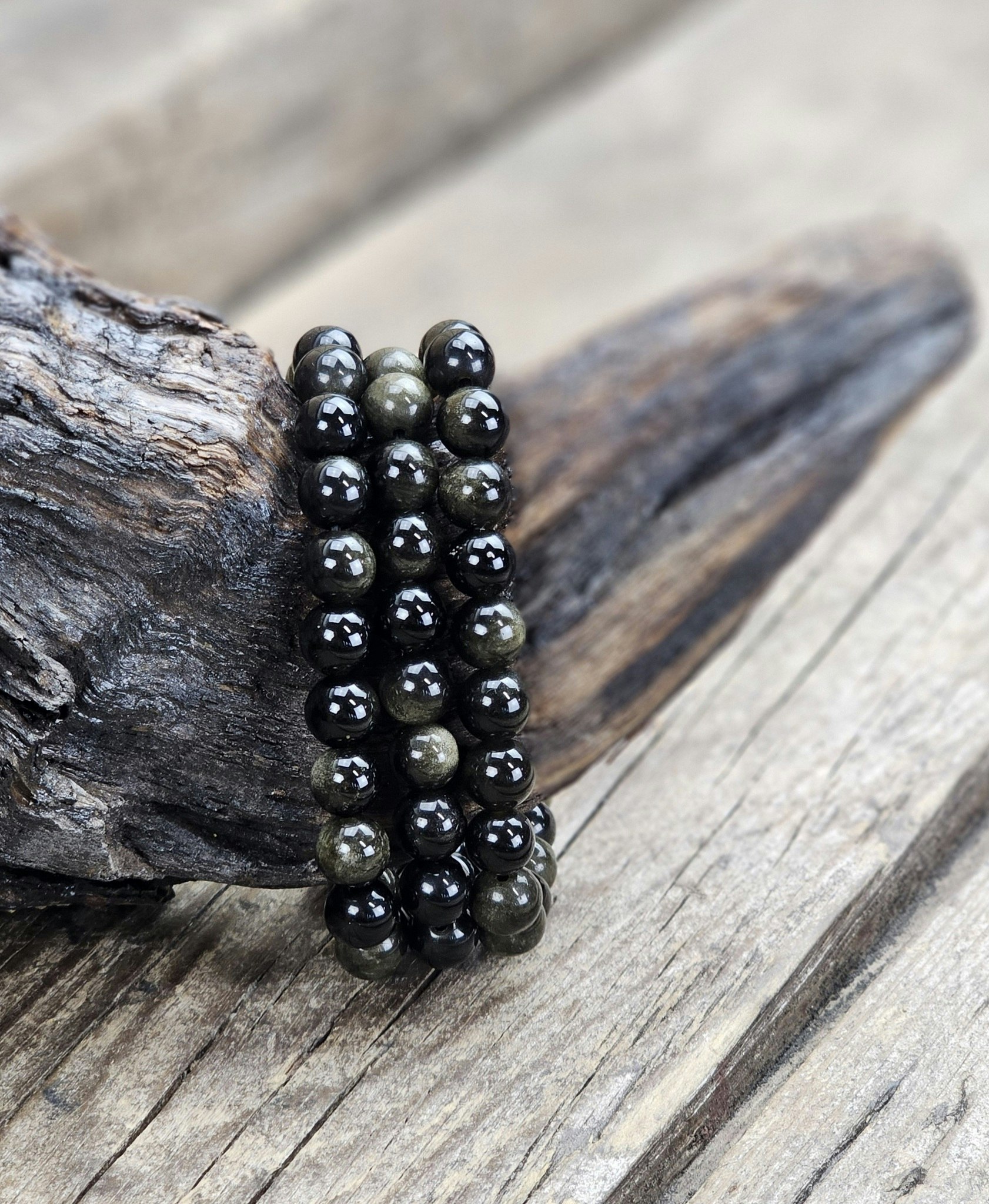 Guldobsidian, armband 8mm runda pärlor