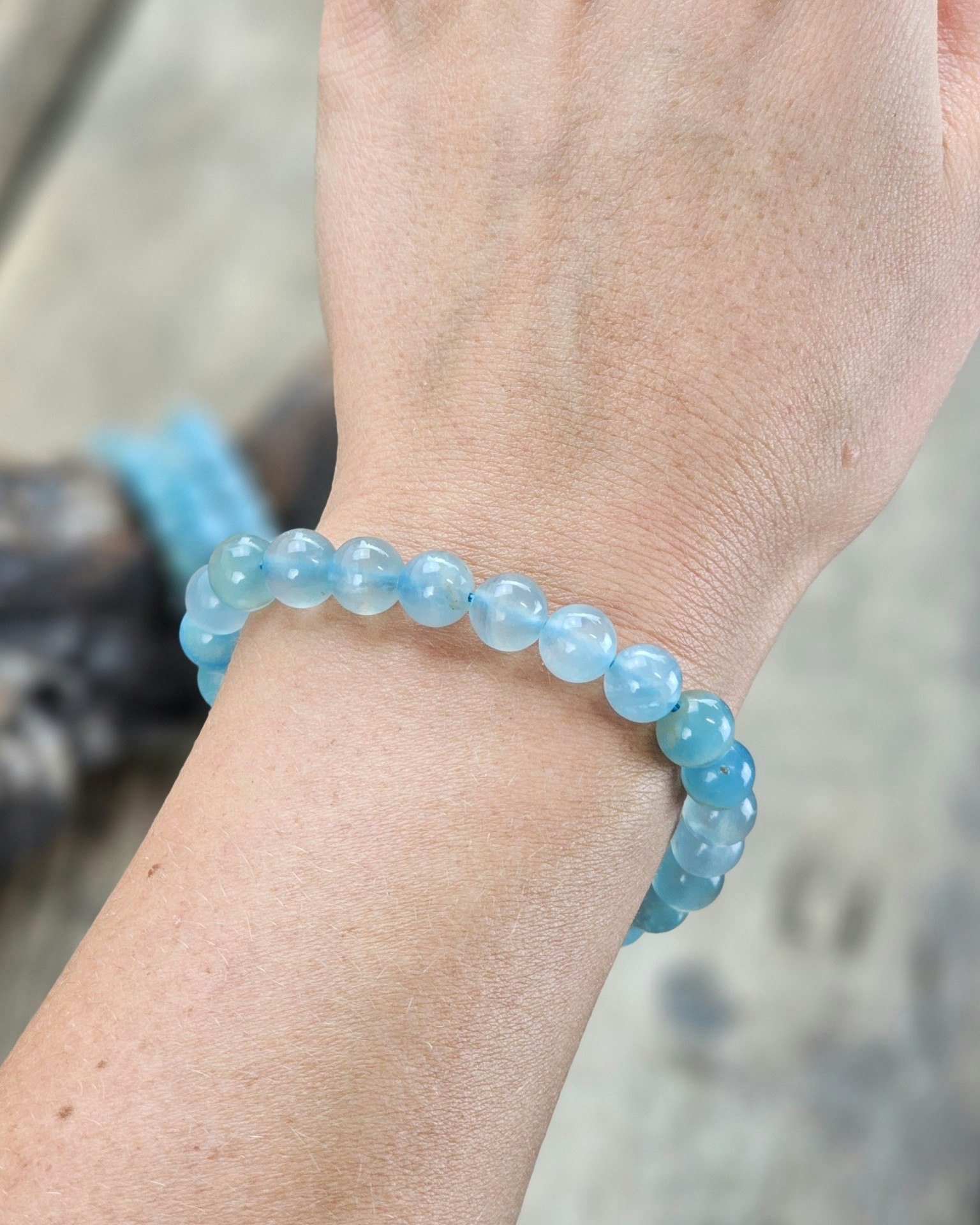 Blå Onyx extra, armband 8mm runda pärlor