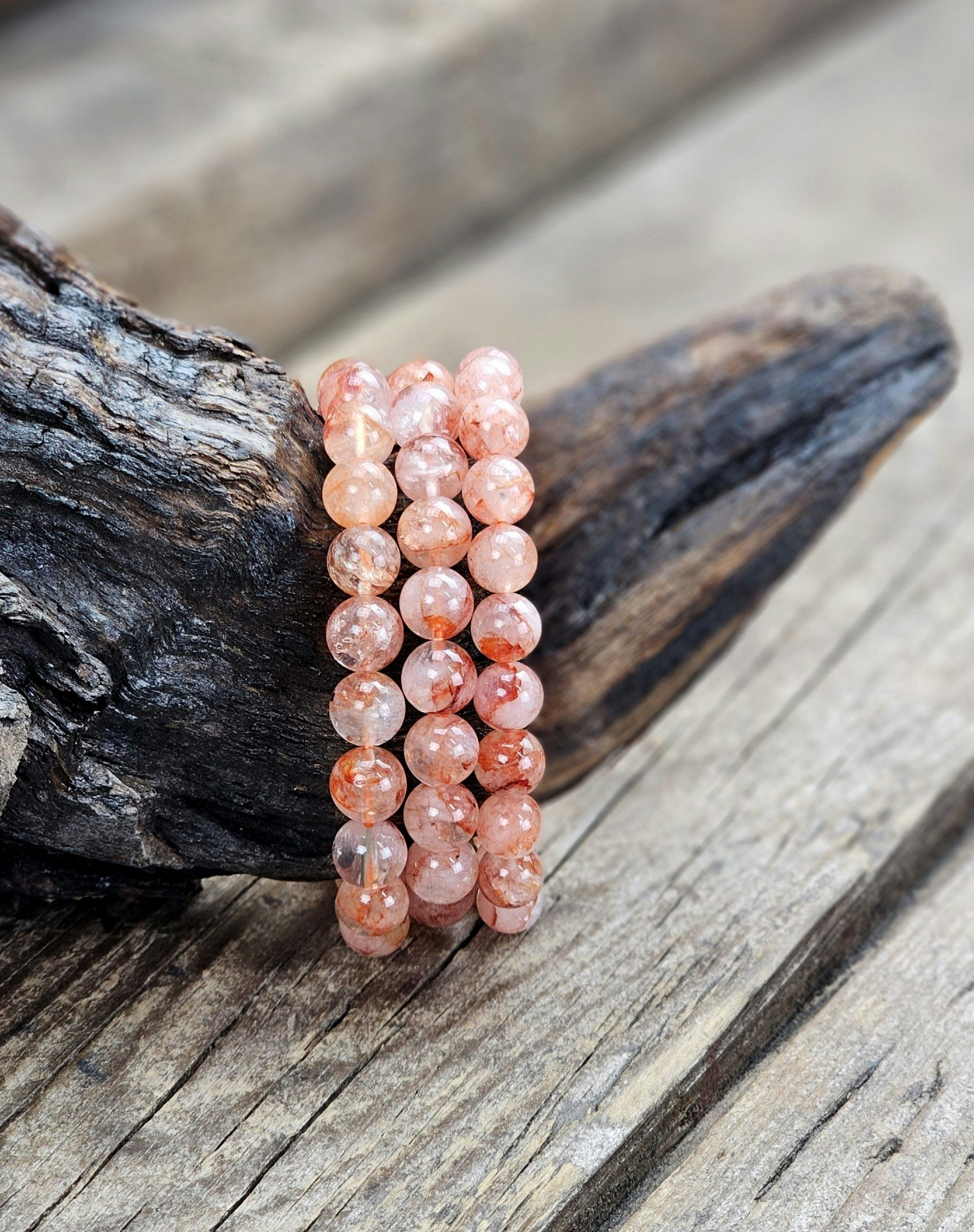 Hematoidkvarts (Röd Golden Healer), armband 8mm runda pärlor