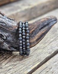 Lavasten & Hematit mix, armband 6mm runda pärlor