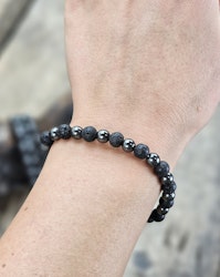 Lavasten & Hematit mix, armband 6mm runda pärlor